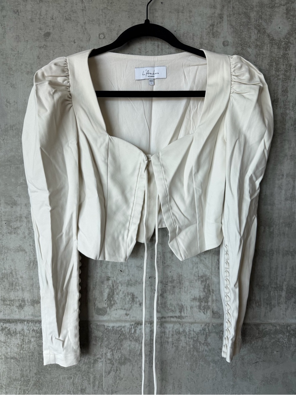 L'Academie Duffy Cream Puff-Sleeve Tie-Front Top